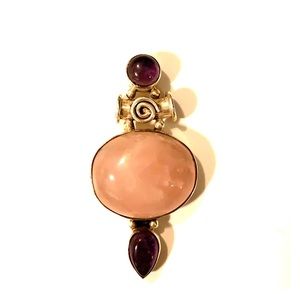 Amethyst and rose quartz silver pendant